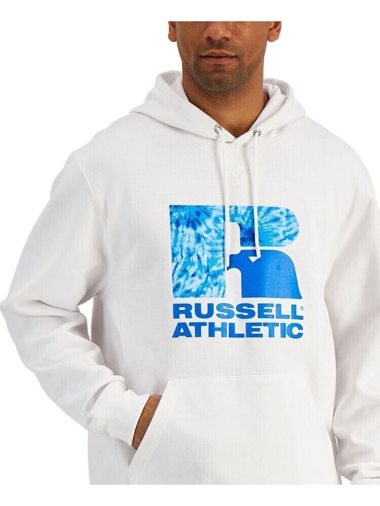 Russell Athletic Men's Santiago Logo-Print Hoodie White Size L MSRP $32