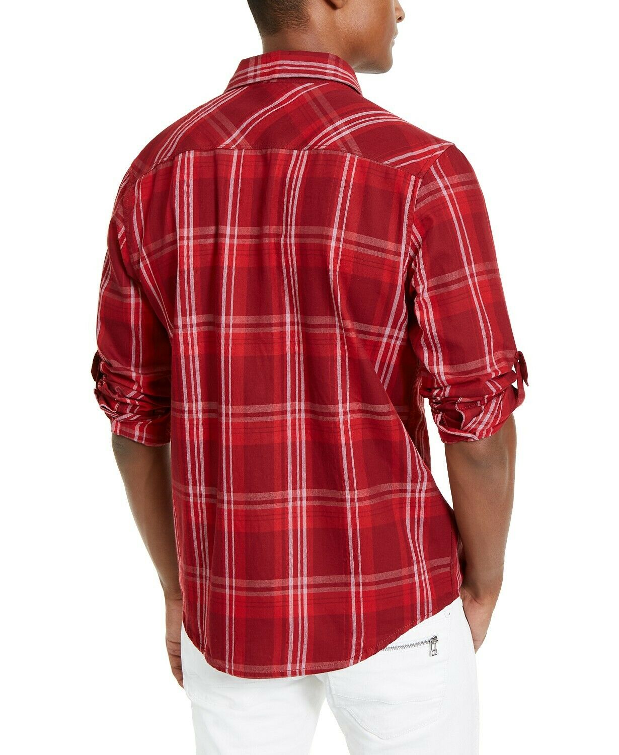 INC International Concepts Mens Marc Red Plaid Collared Long Sleeve Shirt Size S