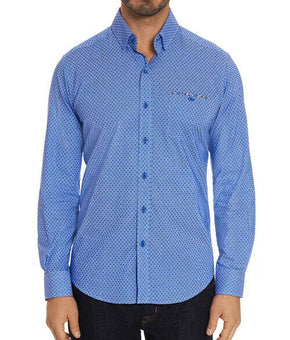 Robert Graham Carrison Dot-Print Tailored Fit Shirt Size XL Blue