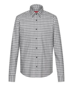 HUGO Hugo Boss Men's Ermo Long Sleeve Button Down Check Plaid Shirt Grey Size M