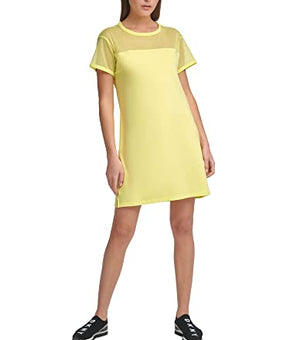 DKNY Sport Mesh-Blocked T-Shirt Yellow Dress Size L