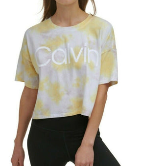 Calvin Klein Performance Cropped Tie-Dyed T-Shirt Gray Yellow Size XXL MSRP $45
