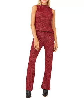 VINCE CAMUTO Ribbed Metallic-Threaded Pants Red Size L MSRP $79