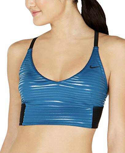 Nike Women's 6:1 Shine Striped Cross Back Bikini Top X-Small Green Abyss Blue