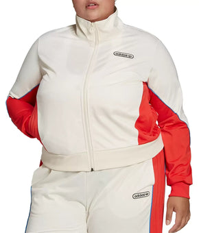 ADIDAS ORIGINALS Plus Size Colorblocked Zip-Front Track Jacket Red Ivory 2X $75