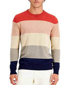 Clubroom Mens Coral Red Ivory Block Crew Neck Pullover Sweater Size XXL