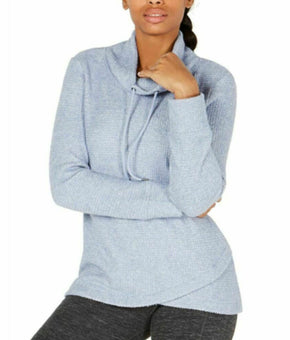 Ideology Womens Infinity Blue Cowl-Neck Tulip-Hem Top Sweatshirt Size Small $49