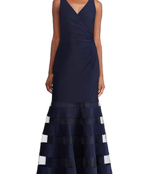 Lauren Women's Illusion Stripe Gown dress Blue Navy Size 4 MSRP $240