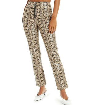 Danielle Bernstein Women Faux-Snakeskin Pants Taupe Beige Size 4