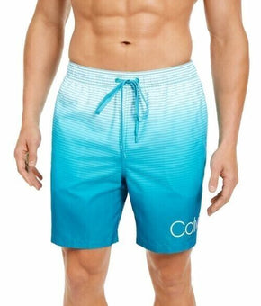 Calvin Klein Mens Quick-Dry Uv 50+ Stripe 7" Swim Trunks Blue Size 2XL MSRP $60