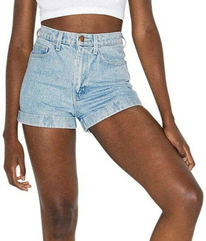 American Apparel Women's Denim High-Waist Cuff Short Blue Size 25 MSRP $58
