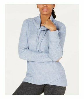 Ideology Cowl-Neck Tulip-Hem Top Size M Blue sweater MSRP $