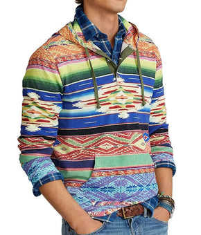 Polo Ralph Lauren Men's Serape-Print Mesh Hoodie Blue Red Size S MSRP $368