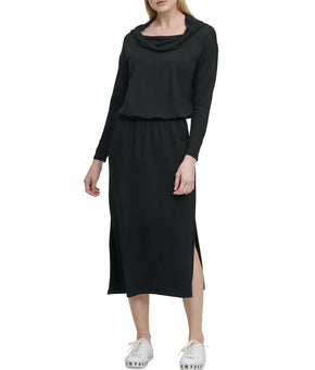 DKNY Women Cowlneck Midi Dress Black Size XXS