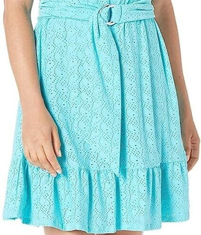 MICHAEL KORS Womens Eyelet Mock-Neck Mini Dress Turquoise Blue Size M MSRP $140