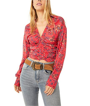 Free People I Got You Printed Top Ruby Combo Red Size L (Women's 12-14)