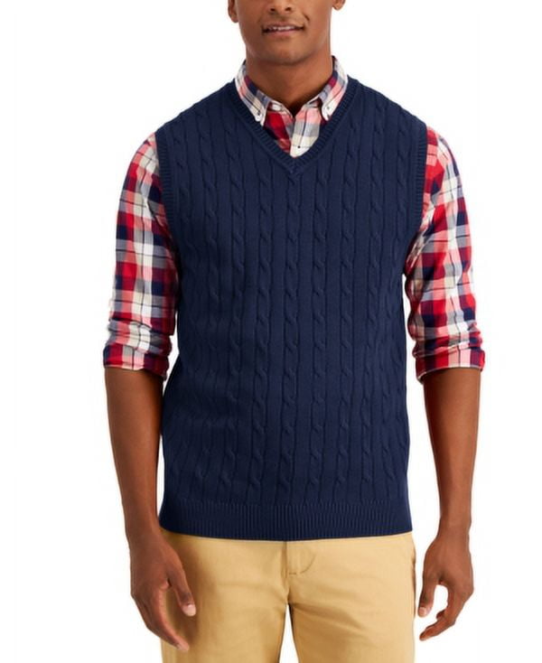 Club Room Men's Navy Blue Cableknit Sweater Vest Size L