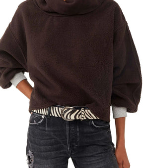 Free People Elk Mountain Funnel Neck Sweatshirt Sweater Brown Size XL MSRP $98