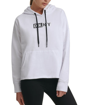 DKNY Womens Cotton Logo Graphic Hoodie White Size M MSRP $80
