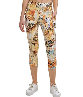 Calvin Klein Performance Women's Printed Cropped Leggings (Carbonate Daffodil, X-Small)