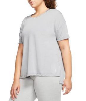 Nike Plus Size Short-Sleeve Yoga Top (2X, Particle Grey Heather/Platinum Tint)
