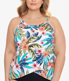 SWIM SOLUTIONS Plus Size Montego Bay Underwire Tankini Top Blue White 24W