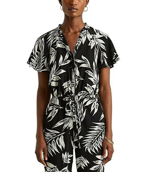 Lauren Ralph Lauren Palm-Print Crepe Jumpsuit Black Gray Size 2 MSRP $165