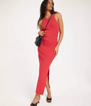 Michael Kors ECO TANK SLIT MAXI DRESS Coral Red Size L MSRP $225