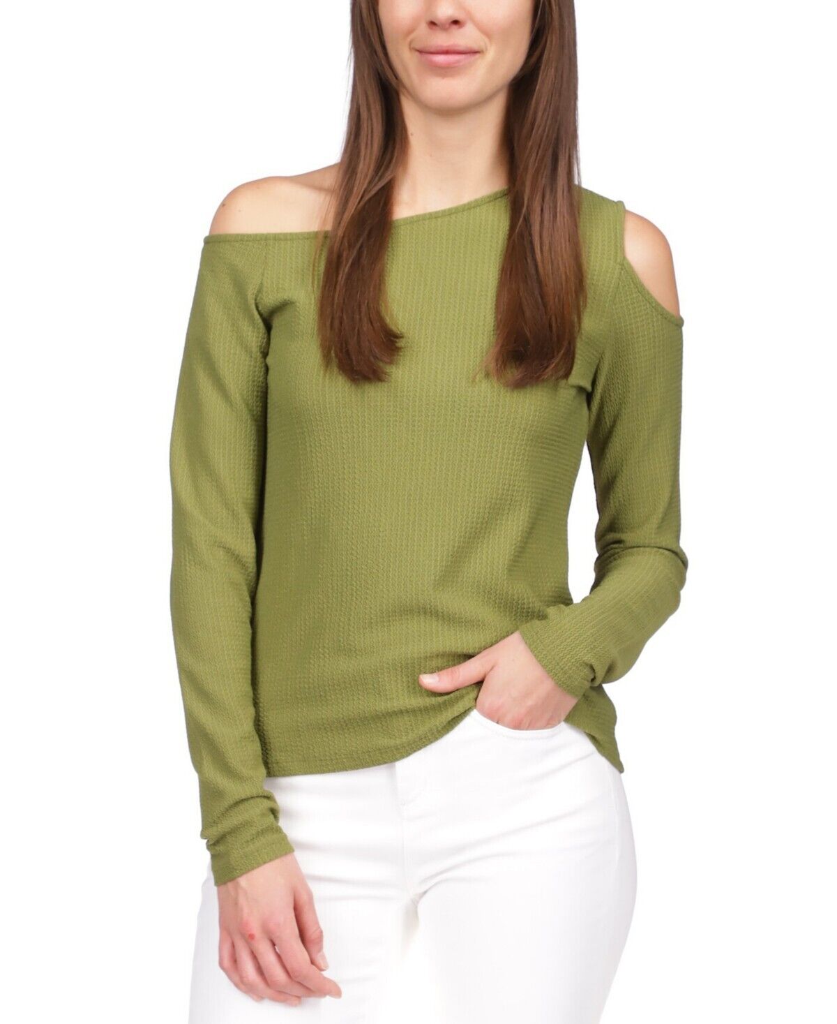 MICHAEL Michael Kors Petite Asymmetric Cold-Shoulder Top Size PS Olive Green $84