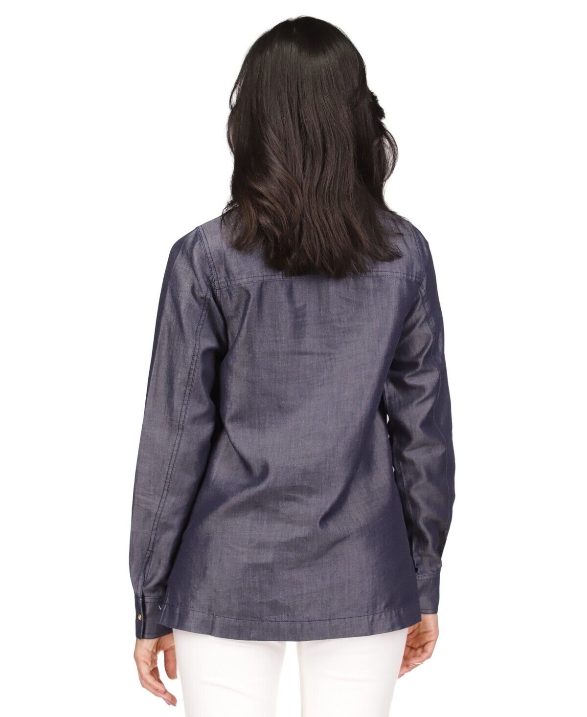 Michael Kors Women Quarter Button Long-Sleeve Tunic Top Indigo Blue Size M $110