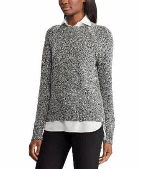 Lauren Ralph Lauren Womens Layered Cotton-Blend Sweater Black/Cream Size M
