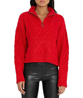 Sanctuary Zip-Up Cable Sweater Ruby Size XS (US 2)