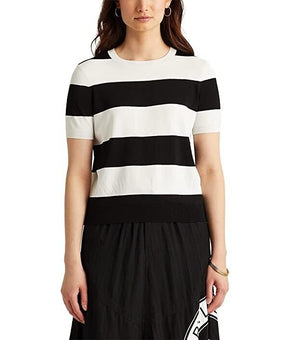 LAUREN Ralph Lauren Striped Short Sleeve Sweater Black White Size XL