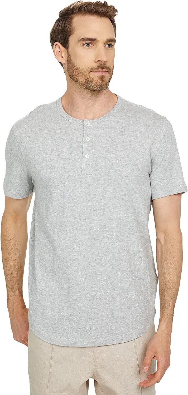 Michael Kors men's Short Sleeve Slub Henley Heather Grey Size L