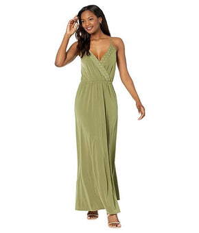 MICHAEL KORS Grommet Faux-Wrap Maxi Dress Olive Green Size M MSRP $140