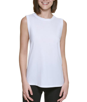 CALVIN KLEIN PERFORMANCE Women's Dropped-Armhole Tank Top White Size L MSRP $45