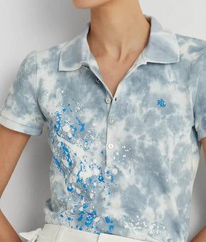 LAUREN Ralph Lauren Paint-Splatter Pique Polo Shirt Blue Womens Size M MSRP $80