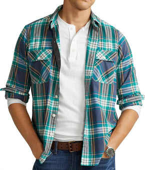 POLO RALPH LAUREN Classic Fit Plaid Button-Up Shirt Navy/Green Size XL MSRP $125