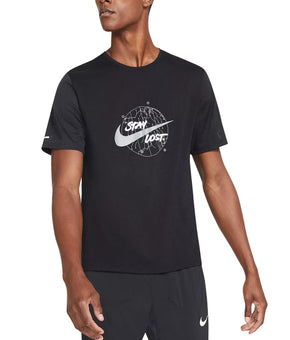 Nike Men's Dri-fit Miler Wild Run T-Shirt Black Size S MSRP $40