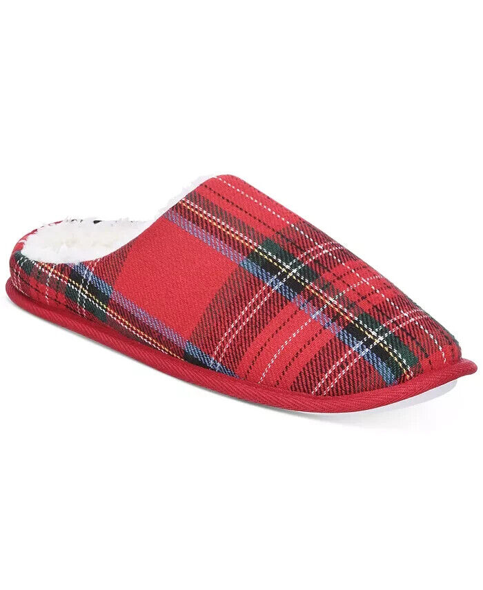Club Room Men's Plaid Slippers Red Size XL (12-13)