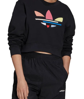 ADIDAS ORIGINALS Trefoil Crop Cotton Sweatshirt Black Size S MSRP $60