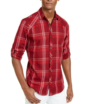 INC International Concepts Mens Marc Red Plaid Collared Long Sleeve Shirt XL