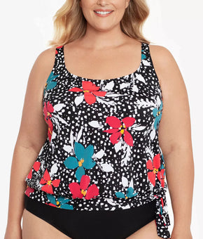 SWIM SOLUTIONS Plus Size Celebration Tie Side Blouson Tankini Top 26W Black