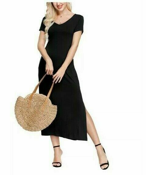 INK+IVY Women's Soft Light Jersey Double V-Neck Dress Black Size S