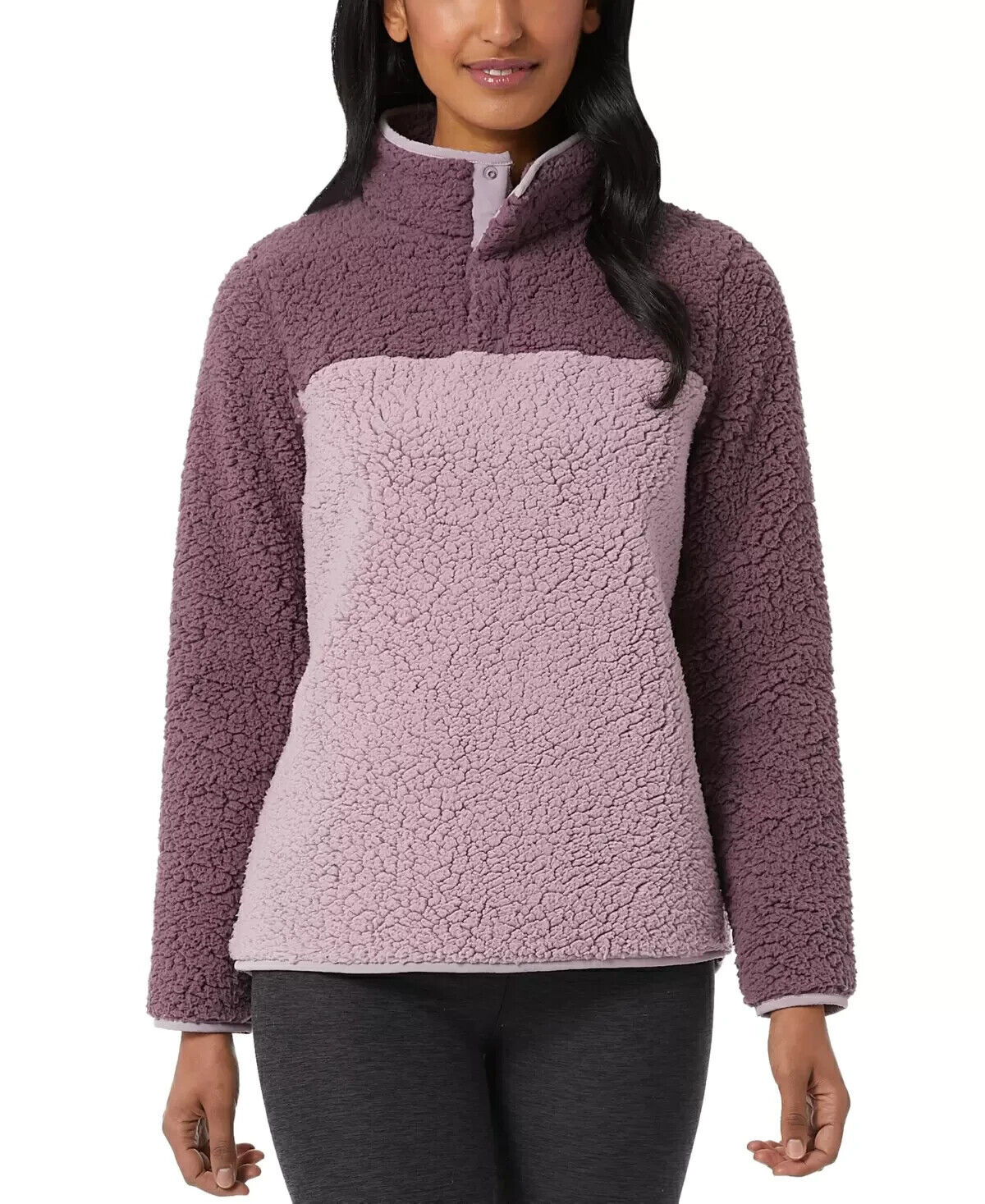 32 Degrees Sherpa Mock-Neck Sweatshirt Size S Purple MSRP $58