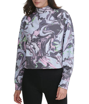 DKNY Sport Womens Cotton Marble-Print Cropped Top Blue Size XS MSRP $70