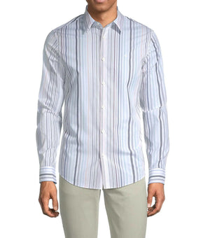 Calvin Klein Men Stretch Cotton Stripe Button-Down Shirt Purple Grey Blue Sz XS