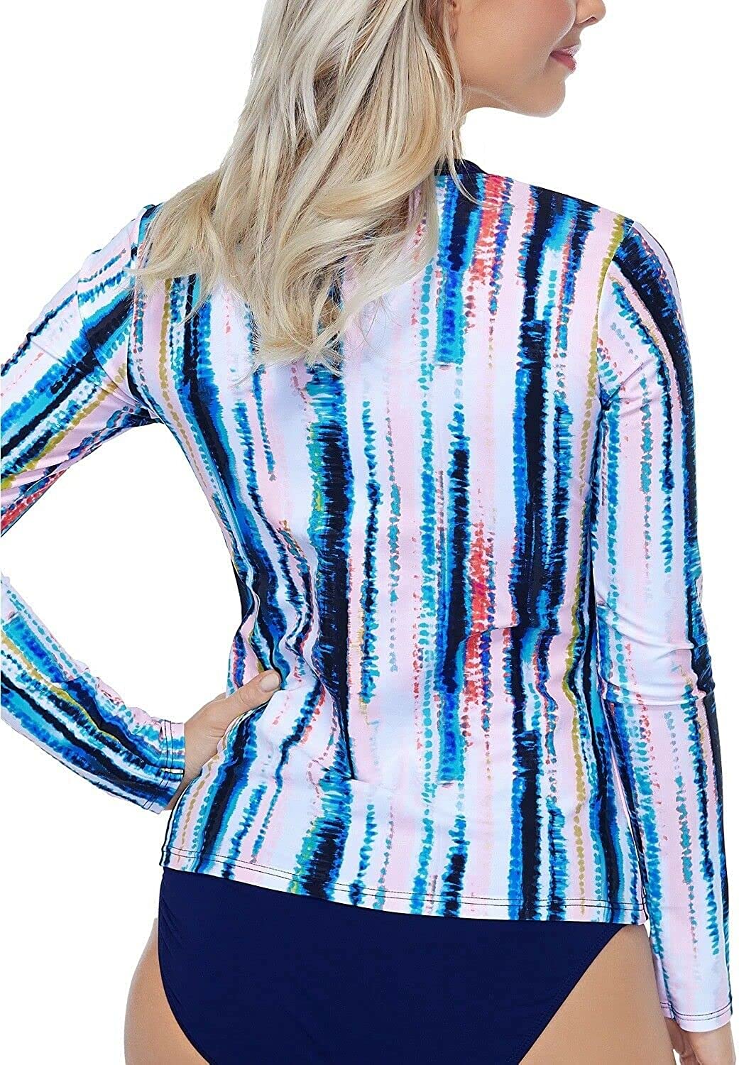 Island Escape Womens Isla Printed Pullover Rash Guard Navy Medium Size M