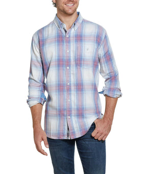 Weatherproof Vintage Men's Burnout Flannel Shirt Plaid Ice Blue Red Size S
