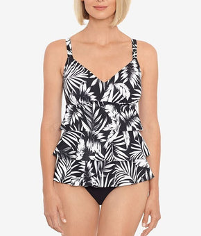 SWIM SOLUTIONS Triple-Tier Tummy-Control One-Piece Swimsuit Black, Plus Size 24W